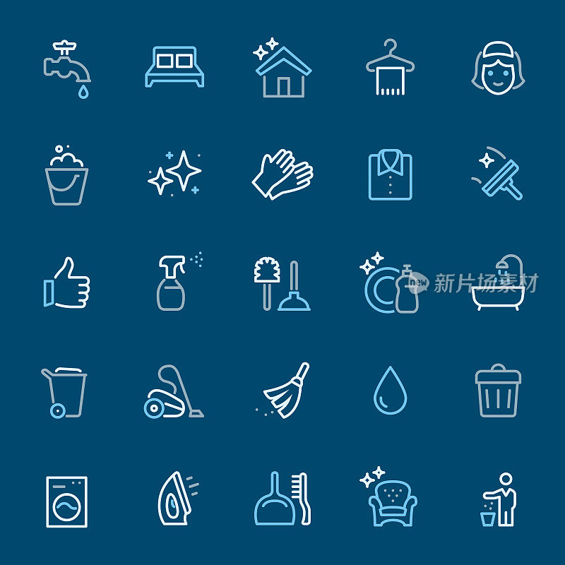 Household and Cleaning - color outline icons